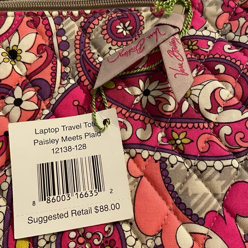 NWT VERA BRADLEY LAPTOP TRAVEL TOTE “PAISLEY MEETS PLAID” PATTERN